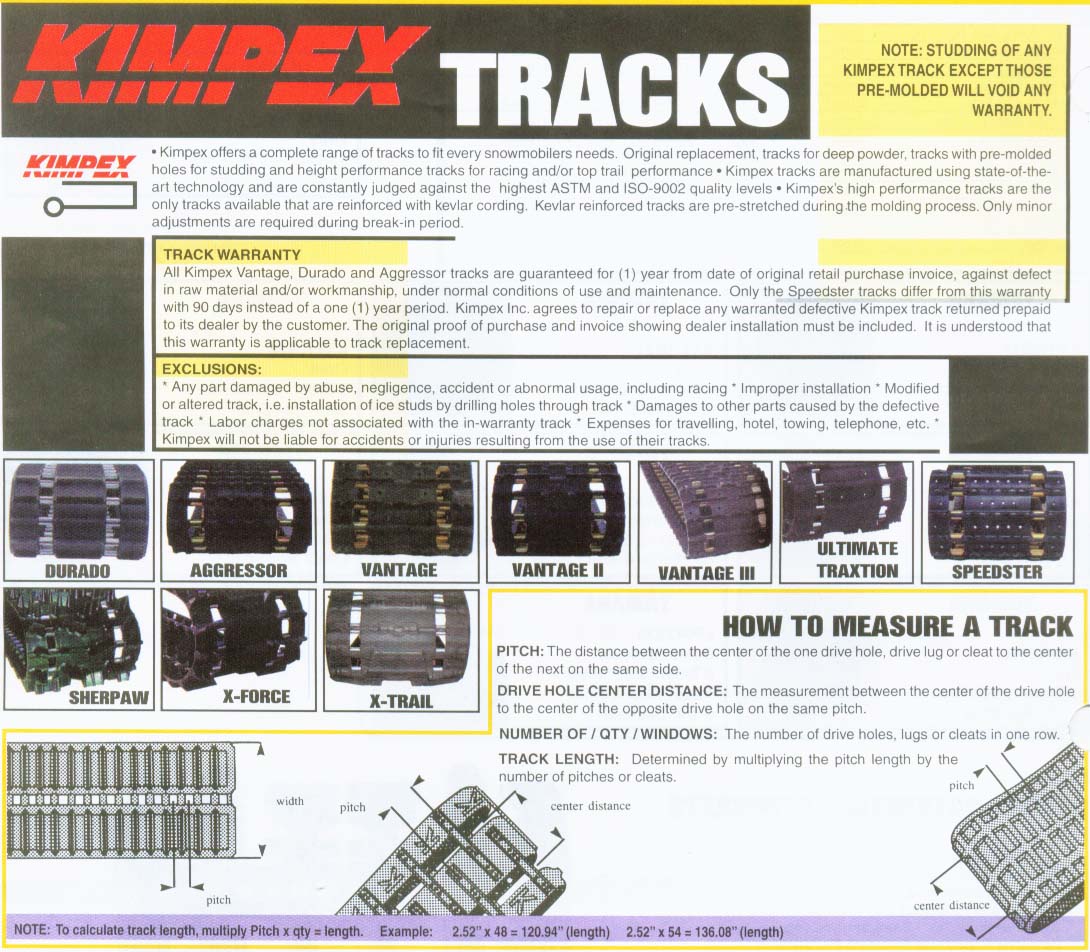 Rubber Track Size Chart