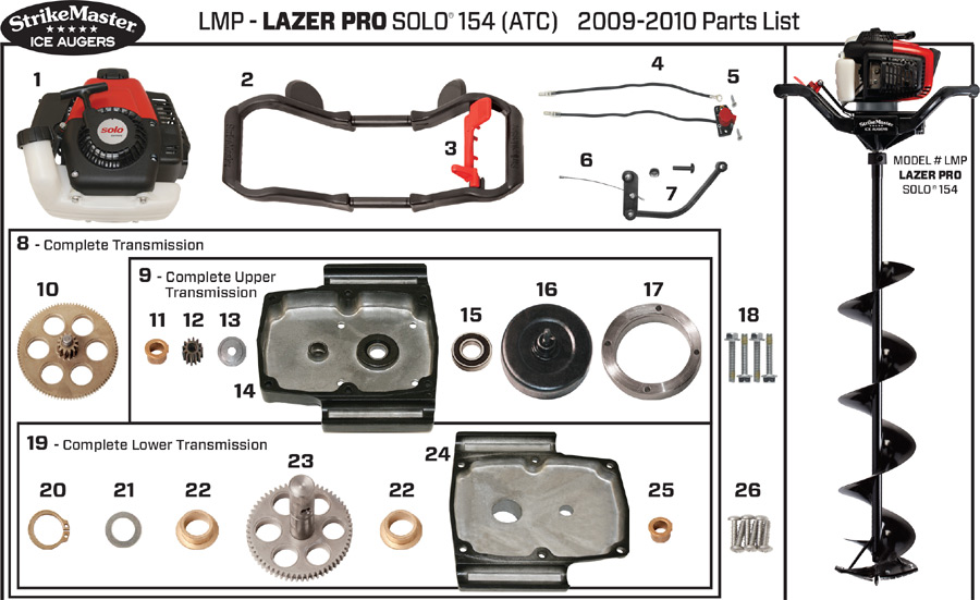 Strikemaster LMP (Lazer Pro) Solo 154 (ATC) Series 2009-2010 Ice Auger Parts