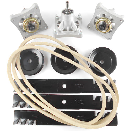 Hustler Raptor 52" Mulching Deck Rebuild Kit, Blade Spindles, Pulleys, Deck Belt and Hardware - DECKIT256